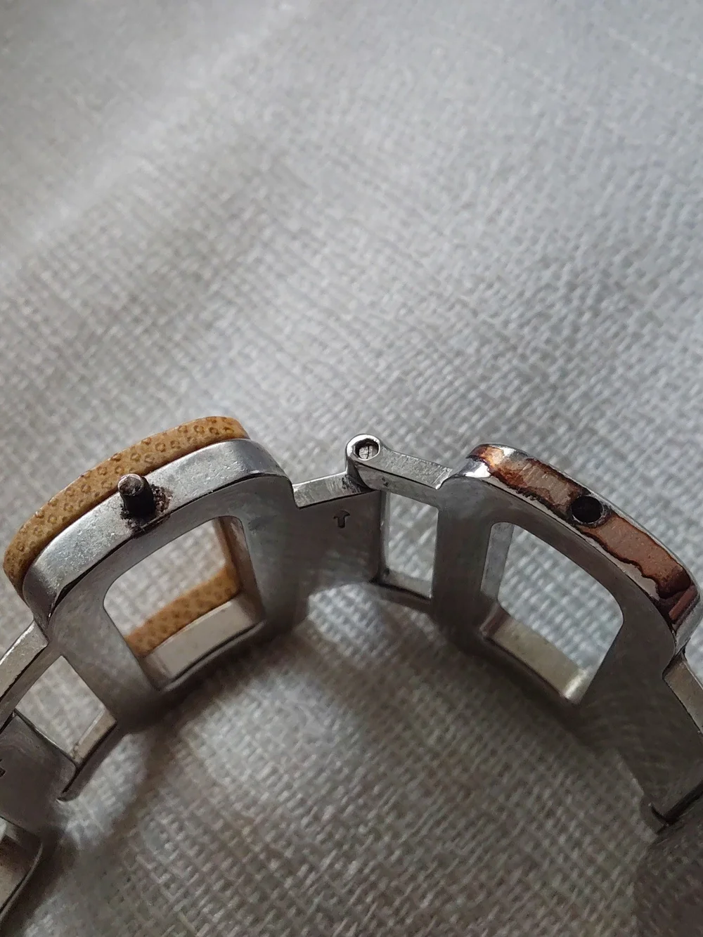 Vintage Fossil F2 Watch Lot Y2K Wood Resin Geometric Retro Mod Cuff Statement